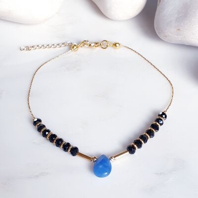 Beaded Teardrop Tuba Anklet - Black and Blue (SN670)