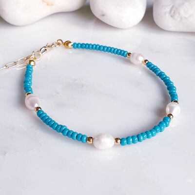 Bracelet de cheville Turquoise et Perle (SN682)