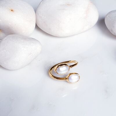 Twisted Two Stone  Pearl Ring (SN683)