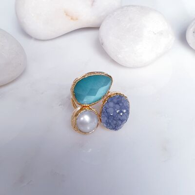 Anillo Ojo de Gato y Druzy (SN684)