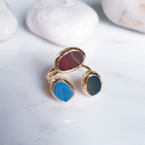 Mixed Agate 3 stone Ring (SN688)