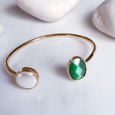 Bracelet Oeil de Chat Vert et Perle (SN692)