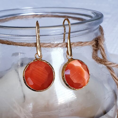 Burnt Orange Round Cat's Eye Earrings (SN700)