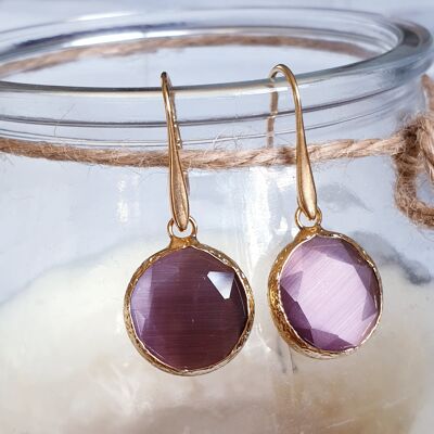 Dark Pink Round Cat's Eye Earrings (SN701)