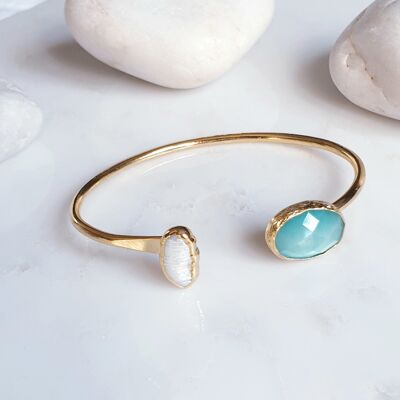 Aquamarine Cat's eye and Pearl Bangle (SN702)