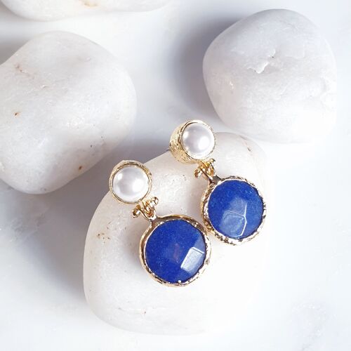 Blue Jade and Pearl Earrings (SN711)