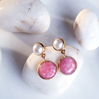 Orecchini di giada rosa e perle (SN714)