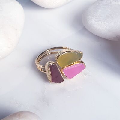 Pink and Yellow Jade and Agate  Ring (SN727)