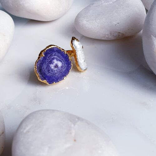 Purple Agate and Pearl Ring (SN732)