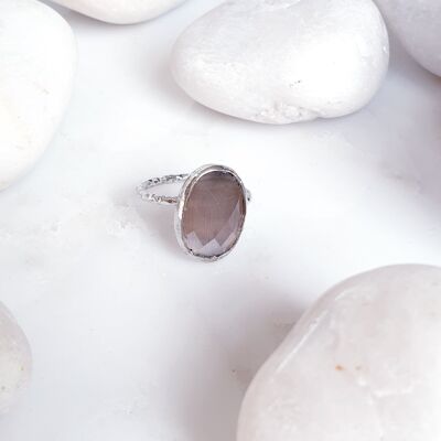 Anillo Ojo de Gato Gris Plata (SN741)