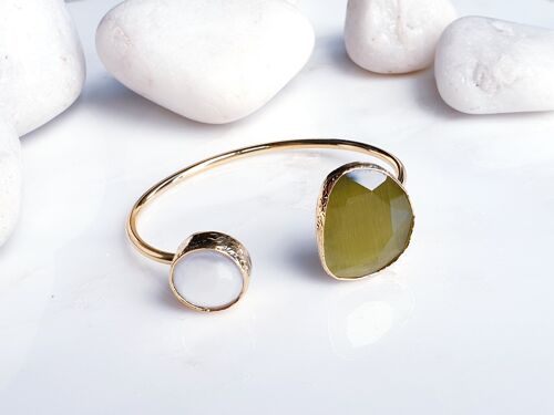 Olive Cat's eye and Pearl Bangle (SN745)
