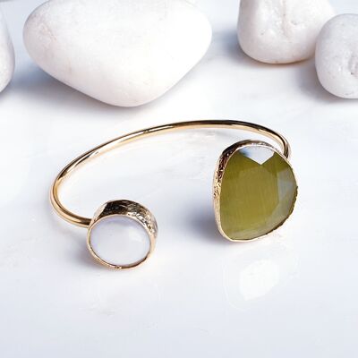 Olive Cat's eye and Pearl Bangle (SN745)