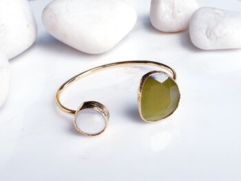Bracelet Oeil de Chat Olive et Perle (SN745)