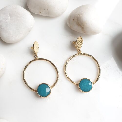 Teal Jade Hoop  Earrings (SN757)