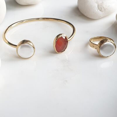 Set di braccialetti e anelli ovali con occhi di gatto e perle arancione bruciato (SN780)