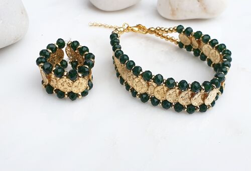 Emerald Coin Bracelet and Elasticated Ring (SN795)
