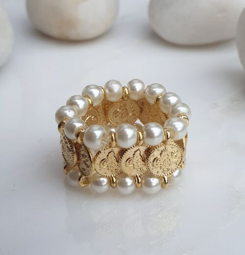 Elasticated Pearl Coin Ring (SN796)