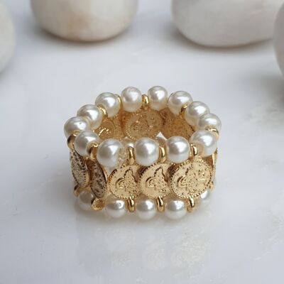 Elasticated Pearl Coin Ring (SN796)