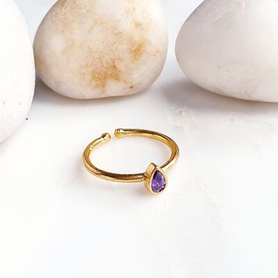 Stackable Small Teardrop Amethyst Ring (SN814)