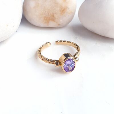 Stackable Thick Band Oval Amethyst Ring (SN815)