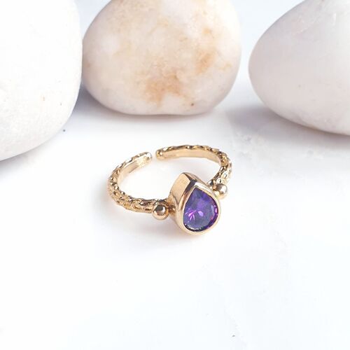 Stackable Thick Band Teardrop Amethyst Ring (SN816)
