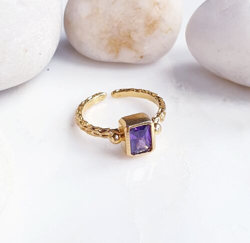 Stackable Thick Band Rectangle Amethyst  Ring (SN821)
