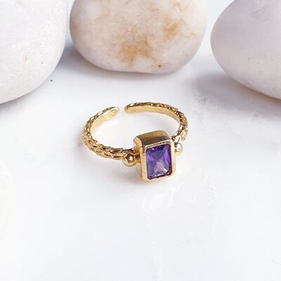 Stapelbarer Dickband-Rechteck-Amethyst-Ring (SN821)