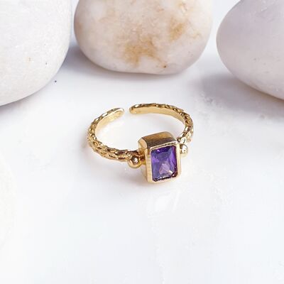 Stackable Thick Band Rectangle Amethyst  Ring (SN821)