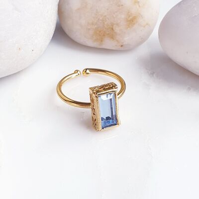 Bague Bleu Clair Rectangle Empilable (SN827)