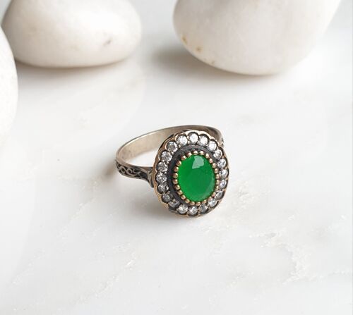 Safiyeh  Green 925 Silver Ring (SN855)