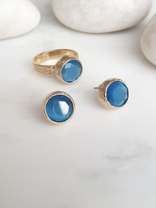 Light Blue Round Ring  and Studs set (SN874)