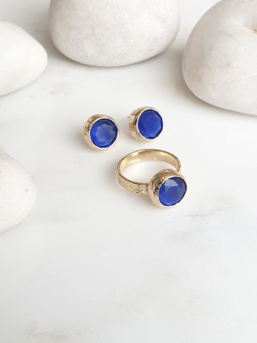 Blue Round Ring  and Studs set (SN877)