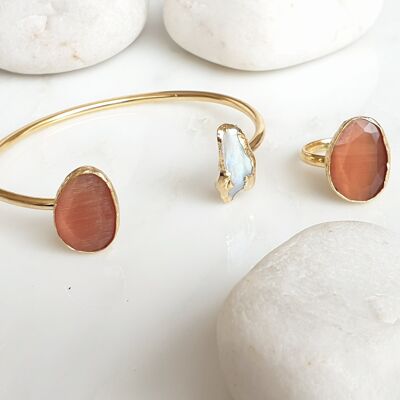 Small Burnt Orange  Cat's Eye and Pearl stone  Set (SN886)