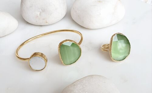 Light Green Cat's eye and Pearl bangle and ring set (SN888)