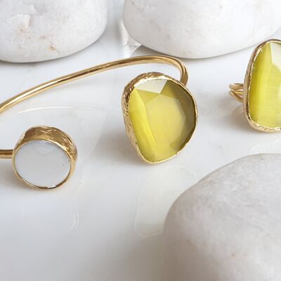 Yellow Cat's eye and Pearl bangle and ring set (SN889)
