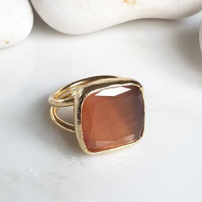 Anillo Ojo de Gato Camel cuadrado (SN895)