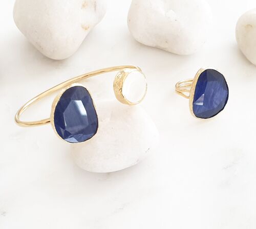 Navy Cat's eye and Pearl bangle and ring set (SN909)