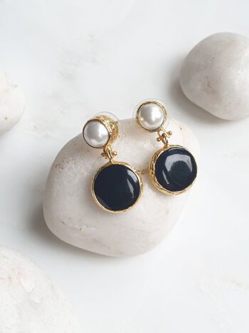 Boucles d'oreilles Hanifeh en onyx noir et perle (SN914)