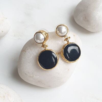 Hanifeh Black Onyx and Pearl Earrings (SN914)