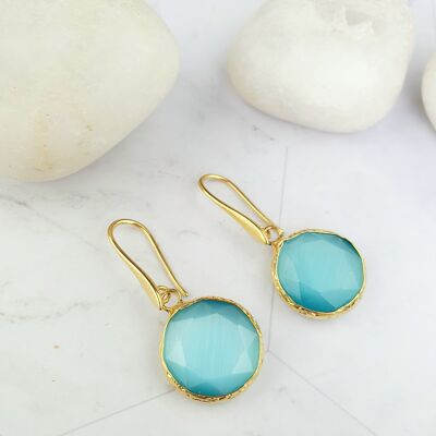 Round Blue Cat's Eye Earrings (SN930)