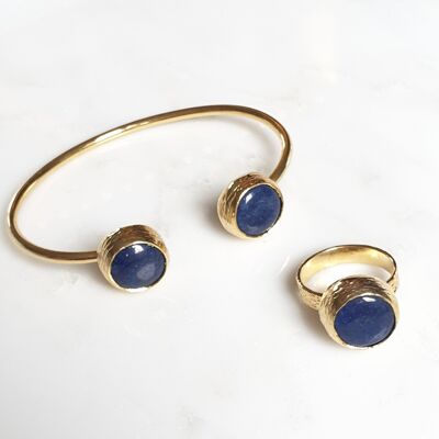 Navy agate bangle and ring set (SN933)