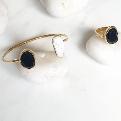 Dark Navy/black Cat's Eye and Pearl stone  Set (SN934)