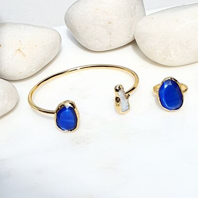 Royal Blue Cat's Eye and Pearl stone  Set (SN935)