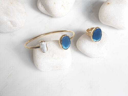 Blue Cat's Eye and Pearl stone  Set (SN936)