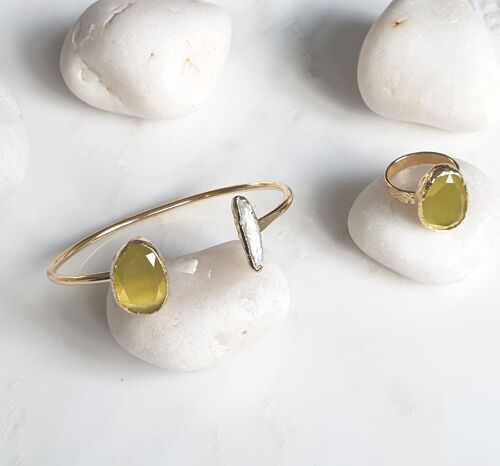 Yellow Cat's Eye and Pearl stone  Set (SN937)