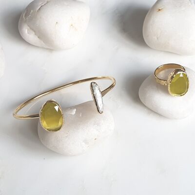 Yellow Cat's Eye and Pearl stone  Set (SN937)