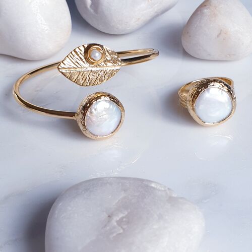 Pearl leaf bangle and ring set (SN938)