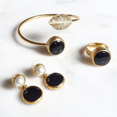 Black Onyx and Pearl leaf set (SN939)