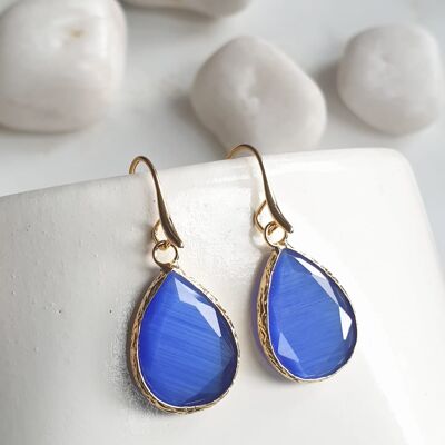 Boucles d'Oreilles Oeil de Chat Bleu (SN947)