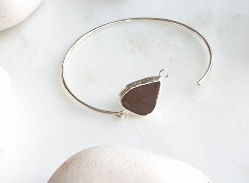 Brown Sardonyx Agate silver plated bangle (SN952)